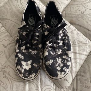 Black and white floral Vans